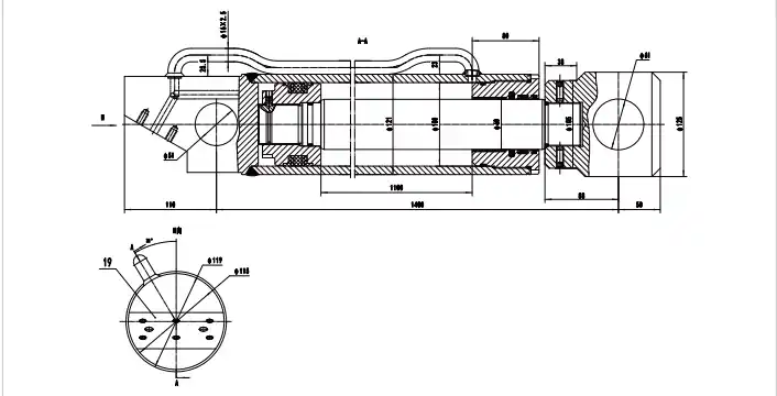 Hook Lift Telescopic Hydraulic Cylinder – Model HCYY11112015 | Φ100×Φ60×1100, 30 MPa Cross-Section Technical Drawing, Telescopic Hydraulic Cylinder HCYY11112015