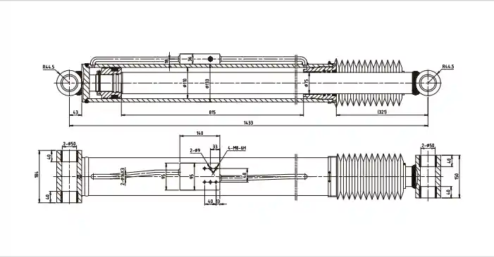 Main Boom Extension Hydraulic Cylinder — HCYY11112009 | Telescopic Boom Actuator Φ110×Φ75×815, 23 MPa HCYY11112009 dimensional drawing and parameters