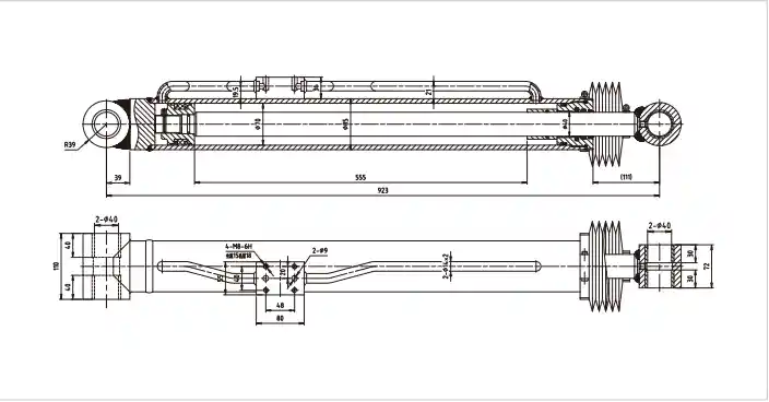 Main Boom Lift Hydraulic Cylinder — HCYY11112010 | Main Boom Angle Cylinder Φ70×Φ40×555, 20 MPa HCYY11112010 main boom angle cylinder dimensional drawing