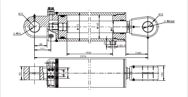 Hook Lift Tilt Cylinder – Model HCYY11112014 | Φ160×Φ80×1925, 30 MPa, 290 kg HCYY11112014 Hooklift Tilt Hydraulic Cylinder – Product Visuals