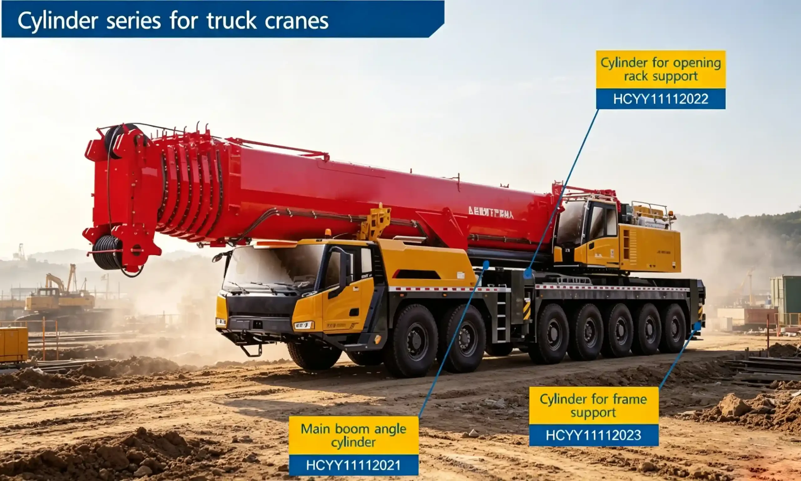 Crane Main Boom Lift Hydraulic Cylinder — HCYY11112021 (Φ280×Φ250, 31.5MPa) HCYY11112021 22 23 crane hydraulic cylinder installation location diagram