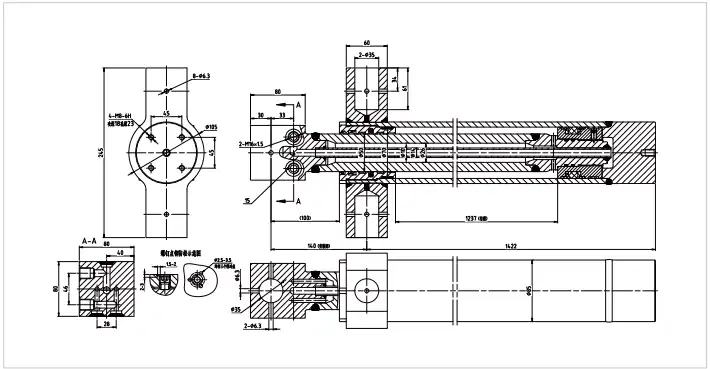 HCYY11112022 crane outrigger extension hydraulic cylinder CAD technical drawing