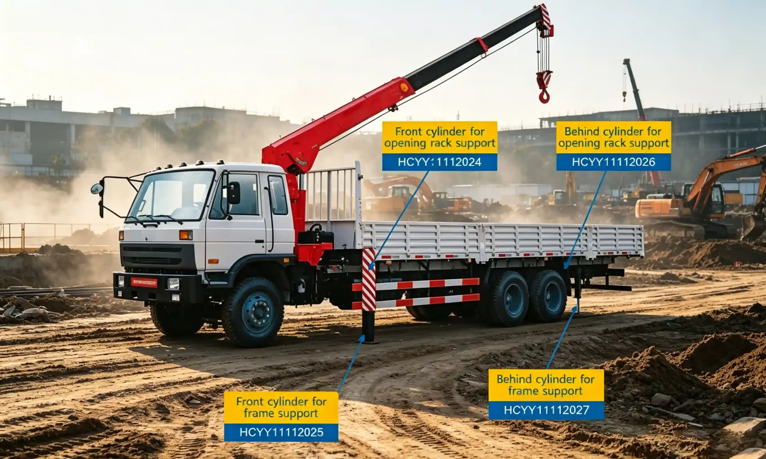 Crane Front Outrigger Jack Hydraulic Cylinder — HCYY11112025 (Φ80×Φ60, 18MPa) HCYY11112025 crane front outrigger jack cylinder installation position diagram