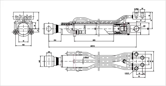 Crane Front Outrigger Extension Hydraulic Cylinder — HCYY11112024 (Φ40×Φ30, 1855mm Stroke) HCYY11112024 crane front outrigger extension hydraulic cylinder CAD technical drawing