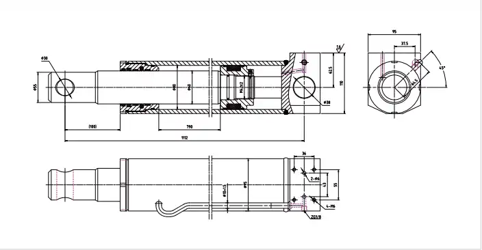 Crane Front Outrigger Jack Hydraulic Cylinder — HCYY11112025 (Φ80×Φ60, 18MPa) HCYY11112025 crane front outrigger jack hydraulic cylinder CAD technical drawing with dimensions