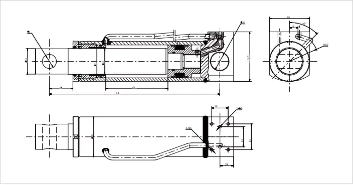 HCYY11112027 crane rear outrigger jack hydraulic cylinder CAD technical drawing with full dimensions