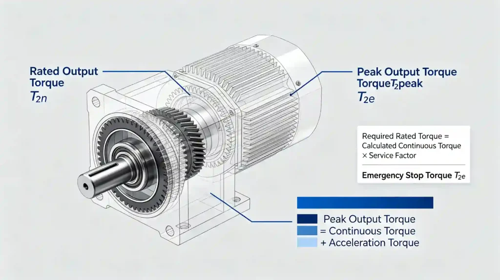 How Much Torque Does a Right Angle Planetary Gearbox Need? right angle planetary gearbox torque rating diagram showing rated torque peak torque and acceleration torque