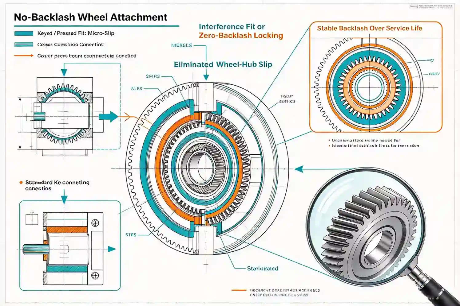 Precision bronze alloy worm wheel with key attachment method for consistent low backlash performance over service life
