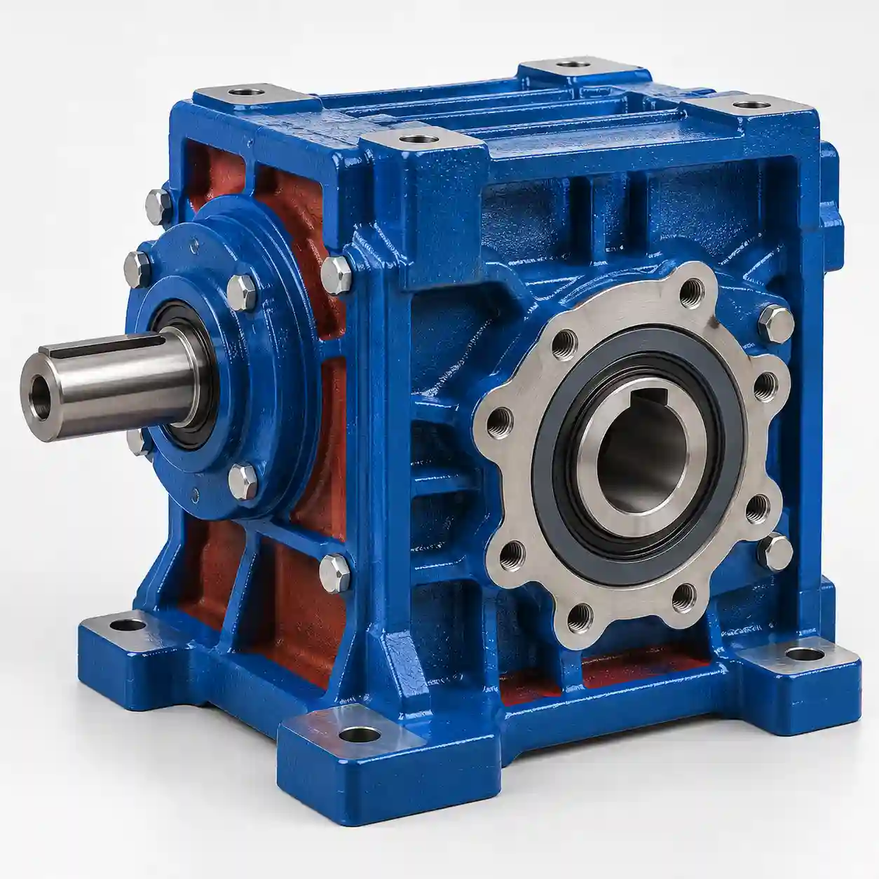 RV NMRV cast iron housing sizes 110 to 150 with red anti-rust primer and blue topcoat