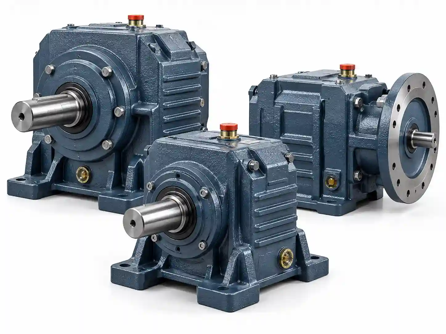 WP series cast iron worm gearbox housing showing breather plug oil sight glass and heavy wall section